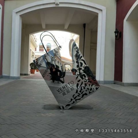 不锈钢商场景观购物袋雕塑
