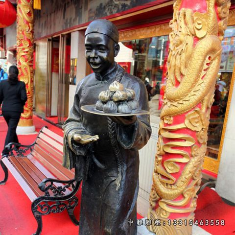 铜雕饭店店小二雕塑