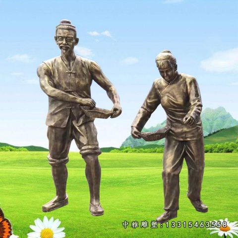 农耕播种铜雕人物雕像