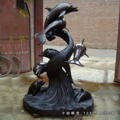 海豚跳跃铜雕