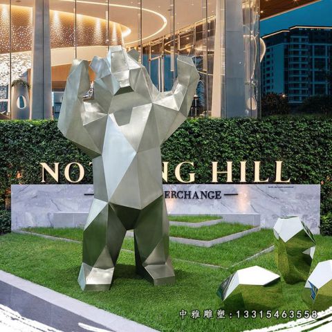 不锈钢几何动物熊雕塑