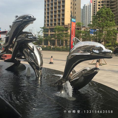 不锈钢跳跃海豚动物雕塑