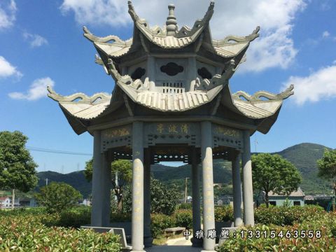 双层石雕凉亭雕塑