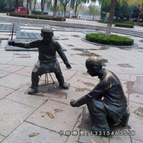 公园玩耍铜雕儿童雕塑