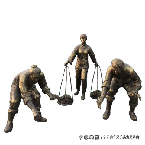 农耕插秧人物铜雕
