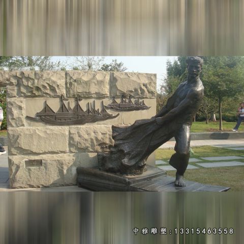 铜雕捕鱼渔夫雕像