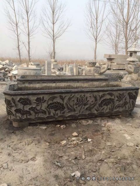 仿古石雕水缸摆件