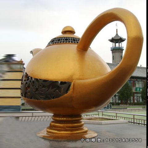 景区铜雕茶壶摆件