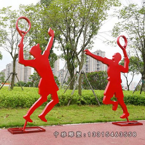户外不锈钢打羽毛球人物雕塑