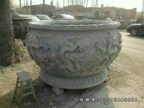 龙凤花盆石雕
