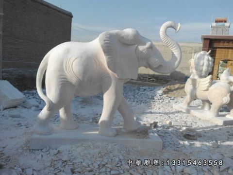 汉白玉石雕大象雕塑 
