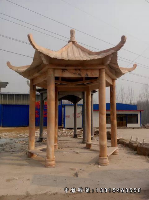 晚霞红凉亭石雕景观