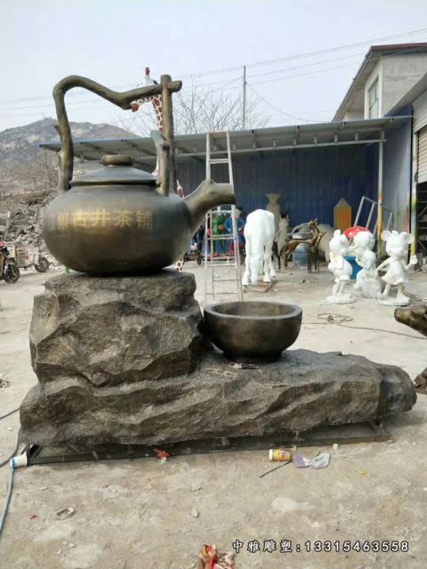 景区铜雕茶壶雕塑