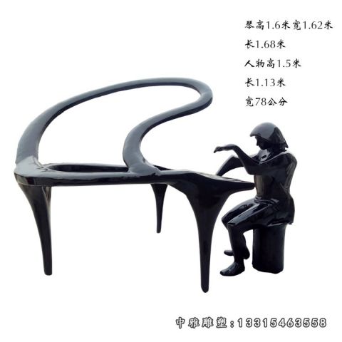 公园铜雕弹钢琴人物摆件