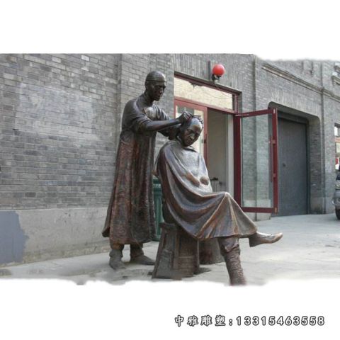 铜雕商业街剃头人物雕像