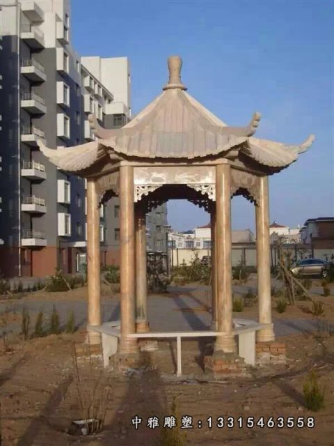 晚霞红凉亭景观石雕