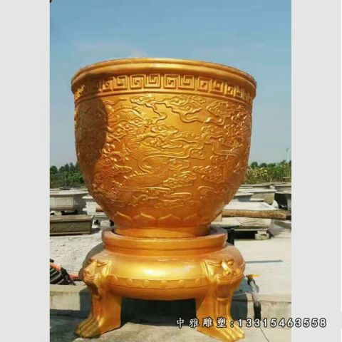 圆形铜雕水缸景观