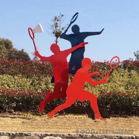 不锈钢抽象打羽毛球人物雕像