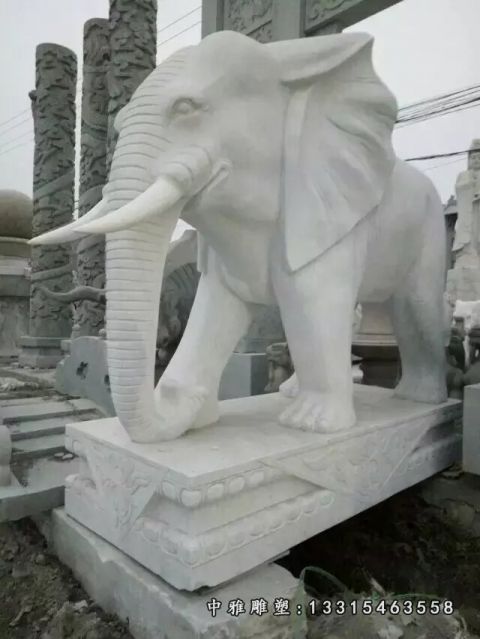 汉白玉动物大象石雕 