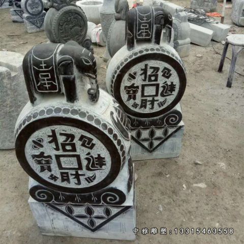 仿古石雕大象抱鼓石