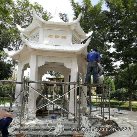 汉白玉双层凉亭石雕