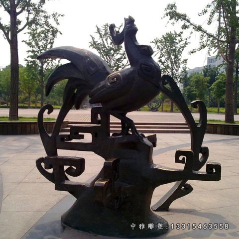 铜雕动物家鸡