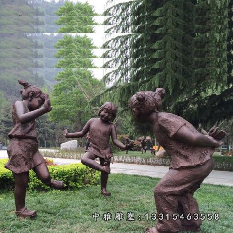 踢毽子儿童铜雕