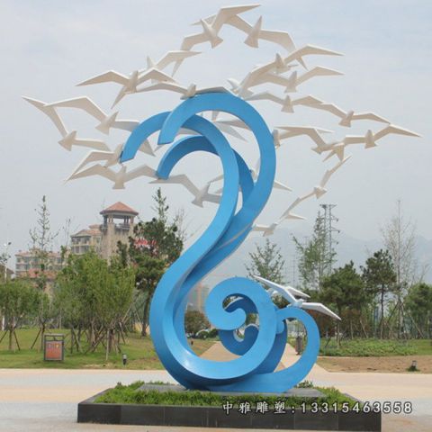 不锈钢海浪大雁雕塑