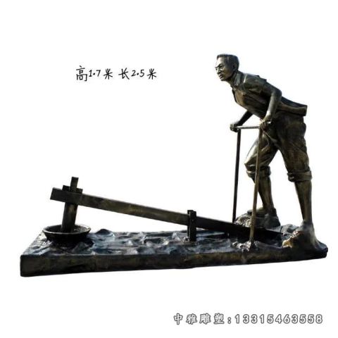 铜雕捣药民俗雕塑