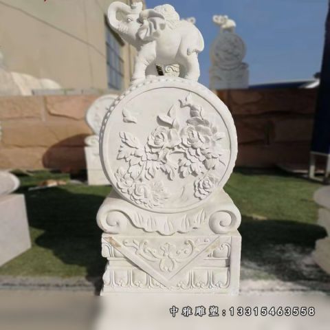 大理石大象抱鼓石雕塑