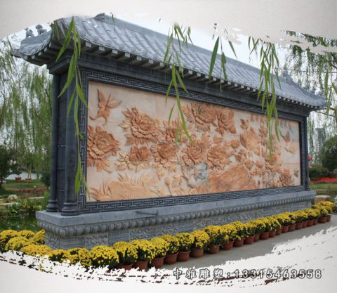 晚霞红影壁建筑雕塑
